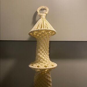Exquisite Long Macrame MCM Vintage Plant Holder Wooden Beads Fringe 64"